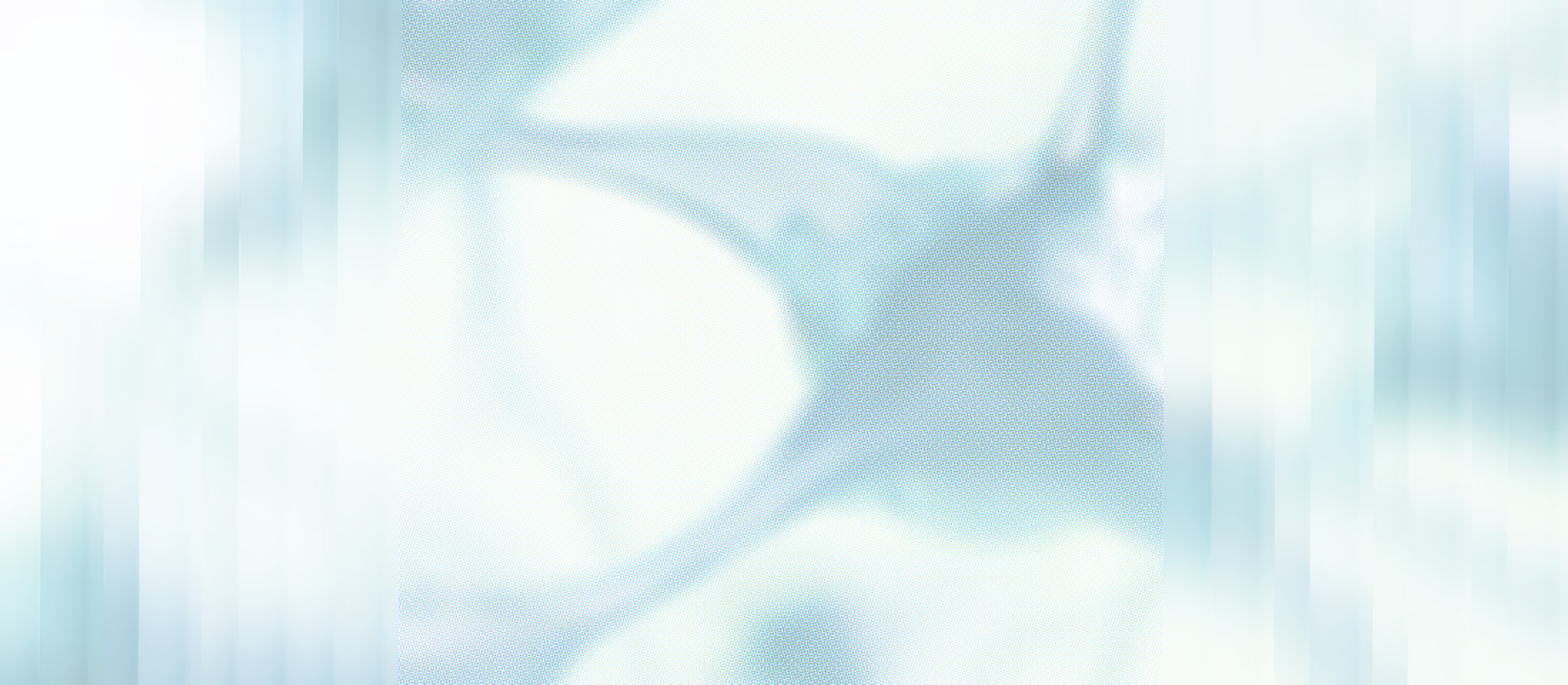 Abstract blue and white digital design with a blurred pattern resembling a distorted figure or structure.